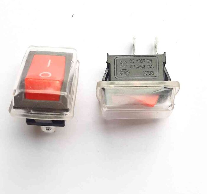 2 pin 6A SPST red Color small plastic rocker switch with cover